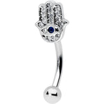 16G 5/16 Clear Blue Gem Eye Hamsa Hand Curved Eyebrow Ring