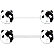 14G 9/16 Yin Yang Panda Bear Barbell Nipple Ring Set