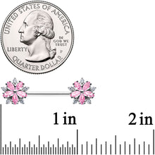 14G 9/16 Pink CZ Gem Floral Burst Barbell Nipple Ring Set