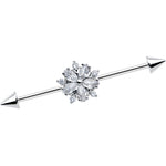 14G Clear CZ Gem Floral Burst Cone Ends Industrial Barbell 38mm