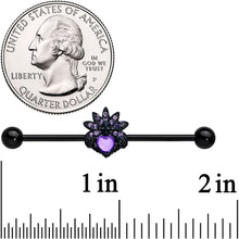 14G Purple Gem Black Skull Blossom Heart Industrial Barbell 38mm
