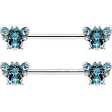 14G 9/16 Textured Blue Butterfly Barbell Nipple Ring Set