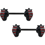 14G 9/16 Red Gem Black Skull Halloween Barbell Nipple Ring Set