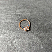 16G 3/8 Blue Gem Rose Gold Tone Butterfly Hinged Segment Ring