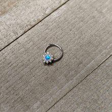 16G 3/8 Blue Faux Opal Heart Sun Hinged Segment Ring