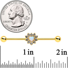 14G White Synth Opal Gold Tone Sun Heart Industrial Barbell 38mm