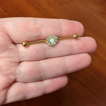 14G White Synth Opal Gold Tone Sun Heart Industrial Barbell 38mm