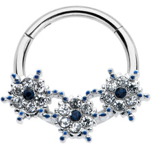 16G 3/8 Clear Blue Gem Festive Trio Snowflake Hinged Segment Ring