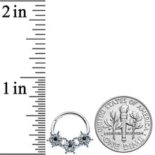 16G 3/8 Clear Blue Gem Festive Trio Snowflake Hinged Segment Ring