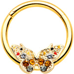 16G 3/8 Orange Gem Gold Hue Baroque Butterfly Hinged Segment Ring