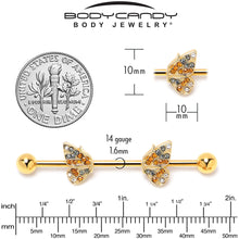 14G Orange Gem Gold Tone Butterfly Wings Industrial Barbell 38mm