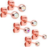3mm 4mm 5mm Aurora Gem Rosy Tone Ball 316L Steel Stud Earrings 3 Pack