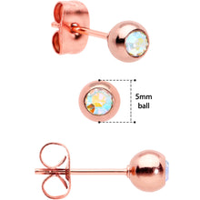 3mm 4mm 5mm Aurora Gem Rosy Tone Ball 316L Steel Stud Earrings 3 Pack