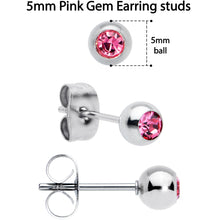 Pink Gem 3mm to 5mm Ball End Stud Earrings Set of 3