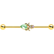 14G Green Gem Gold Tone Shades of Spring Industrial Barbell 38mm