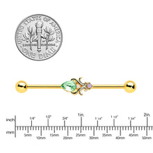14G Green Gem Gold Tone Shades of Spring Industrial Barbell 38mm