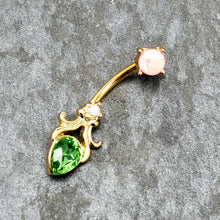 Green Gem Gold Tone Shades of Spring Double Mount Belly Ring