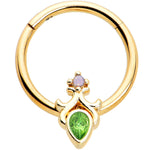 16G 3/8 Green Gem Gold Tone Shades of Spring Hinged Segment Ring