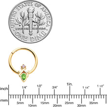 16G 3/8 Green Gem Gold Tone Shades of Spring Hinged Segment Ring