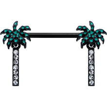 14G 9/16 Clear Gem Black Night Palm Tree Dangle Nipple Ring Set