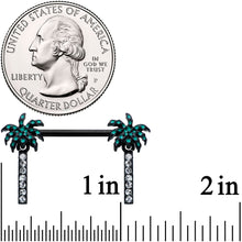 14G 9/16 Clear Gem Black Night Palm Tree Dangle Nipple Ring Set