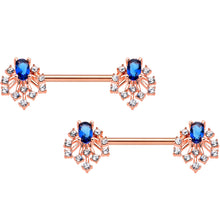 14G 9/16 Blue Gem Rosy Tone Glam Flare Barbell Nipple Ring Set