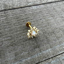 16G 5/16 White Faux Opal Gold Tone Sun Heart Labret Monroe Tragus