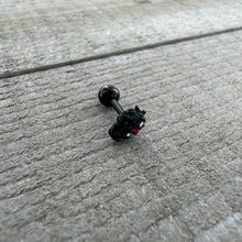 16G 1/4 Red Clear Gem Black Skull Halloween Cartilage Earring