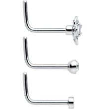 20G 1/4 Aurora Clear CZ Gem Flower L Shape Nose Ring Set of 6