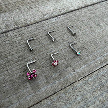 20G 1/4 Aurora Pink CZ Gem Flower L Shape Nose Ring Set of 6