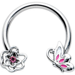 16G 3/8 Pink Butterfly Pink Gem Flower Horseshoe Circular Barbell