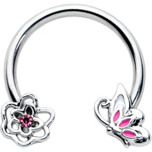 16G 3/8 Pink Butterfly Pink Gem Flower Horseshoe Circular Barbell