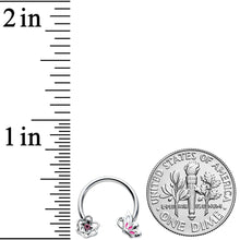16G 3/8 Pink Butterfly Pink Gem Flower Horseshoe Circular Barbell