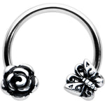 16G 3/8 Antiqued Butterfly Flower Horseshoe Circular Barbell