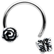 16G 3/8 Antiqued Butterfly Flower Horseshoe Circular Barbell