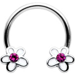 16G 3/8 Pink Gem Daisy Flowers Horseshoe Circular Barbell