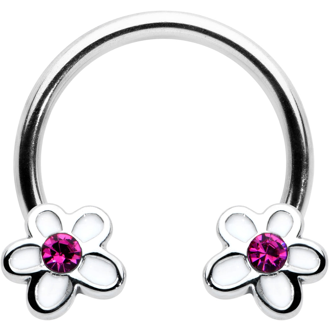 16G 3/8 Pink Gem Daisy Flowers Horseshoe Circular Barbell