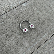 16G 3/8 Pink Gem Daisy Flowers Horseshoe Circular Barbell