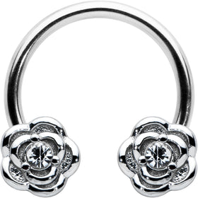 16G 3/8 Textured Blooming Flowers Horseshoe Circular Barbell