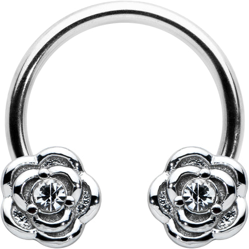 16G 3/8 Textured Blooming Flowers Horseshoe Circular Barbell