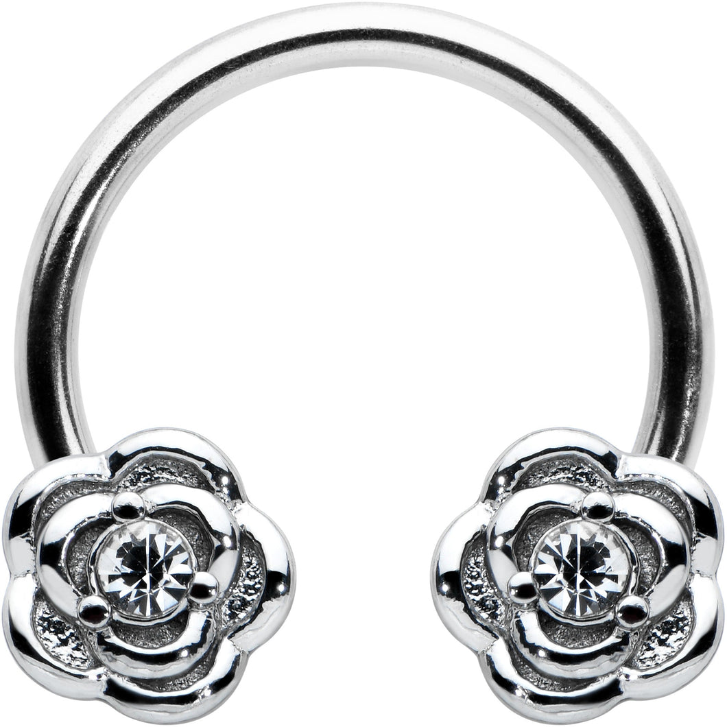 16G 3/8 Textured Blooming Flowers Horseshoe Circular Barbell