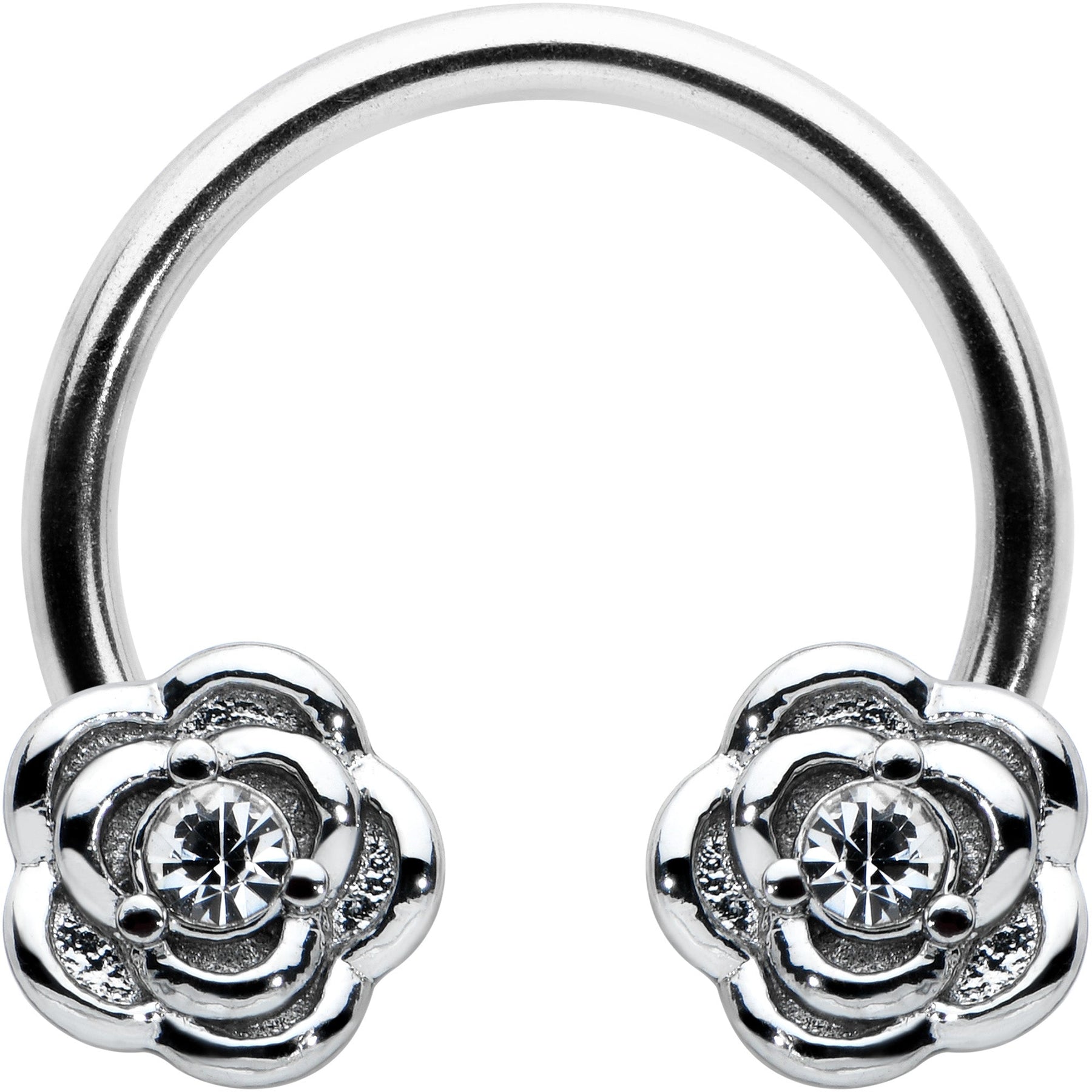 16G 3/8 Textured Blooming Flowers Horseshoe Circular Barbell