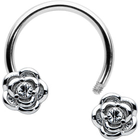 16G 3/8 Textured Blooming Flowers Horseshoe Circular Barbell
