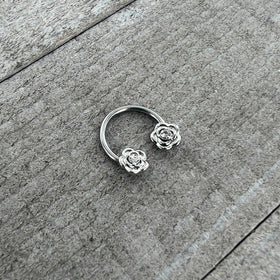 16G 3/8 Textured Blooming Flowers Horseshoe Circular Barbell