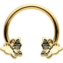 16G 3/8 Gold Tone Burnished Butterflies Horseshoe Circular Barbell
