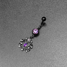 Purple Gem Black Regal Crown Dangle Belly Ring