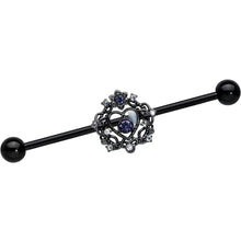 14G Purple Gem Black Regal Crown Heart Industrial Barbell 38mm