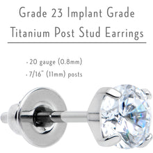 4mm Clear CZ Gem Implant Grade Titanium Stud Earrings