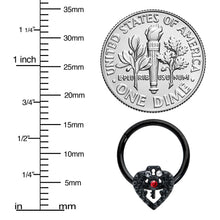 16G 3/8 Red Clear Gem Black Key Heart Hinged Segment Ring