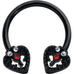 16G 3/8 Clear Red Gem Black Key Heart Horseshoe Circular Barbell